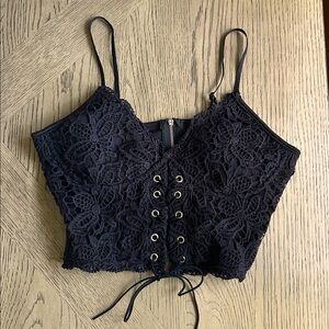ROMWE Black Lace-Up Camisole